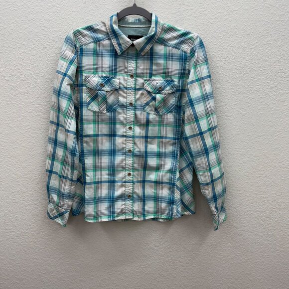 Marmot Plaid Long Sleeve Button Up Shirt w Pockets Womens size Medium - Picture 1 of 8